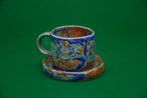 Rankų darbo puodelis su lėkštute OCEAN WAVE