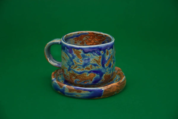 Rankų darbo puodelis su lėkštute OCEAN WAVE