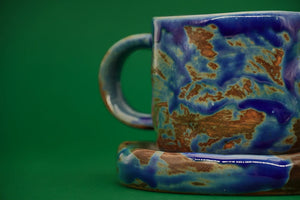 Rankų darbo puodelis su lėkštute OCEAN WAVE