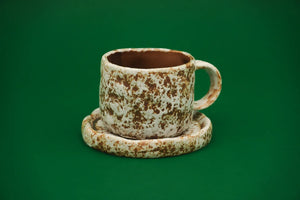 Rankų darbo puodelis su lėkštute STONE MIST