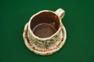 Rankų darbo puodelis su lėkštute STONE MIST