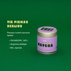 Ceremoninė matcha pirmo derliaus. Okumidori 100 %, auginama šešėlyje, Mie, Japonija