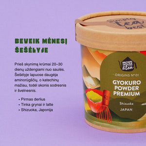 Gyokuro žalioji arbata, prieš skynimą 20–30 dienų auginama šešėlyje