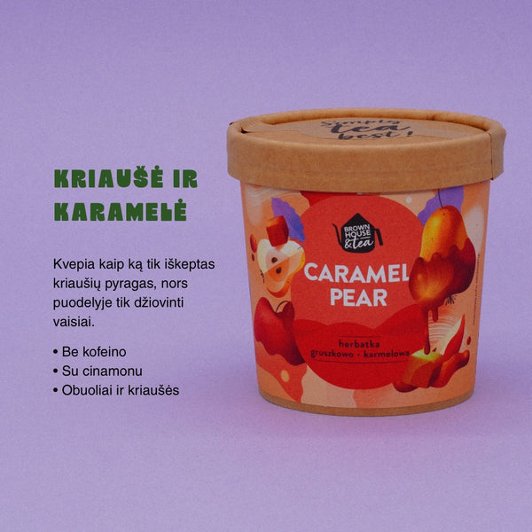 Caramel Pear vaisinė arbata 55 g be kofeino su kriaušėmis, obuoliais ir karamelės aromatu