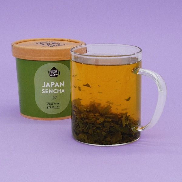 Atidaryta Japan Sencha arbatos pakuotė, vaizdas iš viršaus