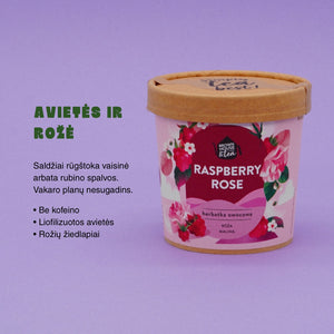 Raspberry Rose vaisinė arbata 60 g be kofeino su avietėmis ir rožių žiedlapiais