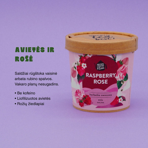 Raspberry Rose vaisinė arbata 60 g be kofeino su avietėmis ir rožių žiedlapiais