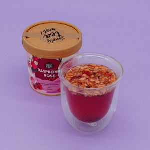 Atidaryta Raspberry Rose arbatos pakuotė, vaizdas iš viršaus